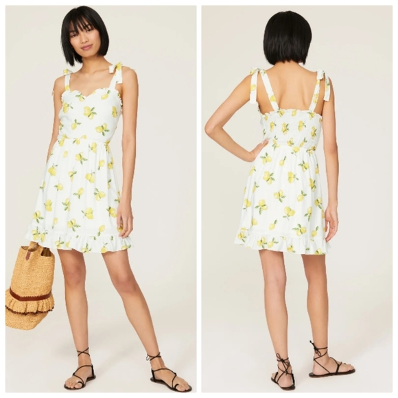 Slate & Willow Lemon Print Sundress with Tie Straps - Picture 1 of 10